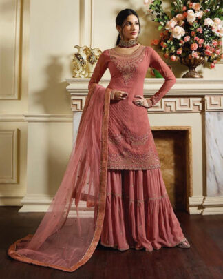 Pink Pakistani Style Satin Silk Salwar Kameez