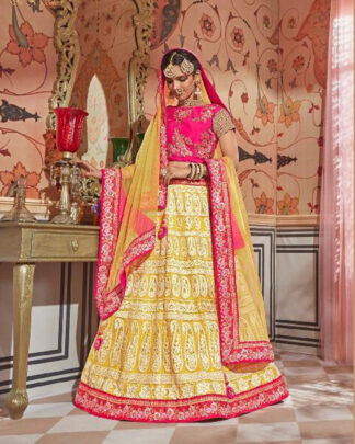 Bridal Net And Lucknowi Lehenga Choli In Pink