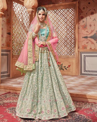 Net And Lucknowi Bridal Lehenga Choli In Gray