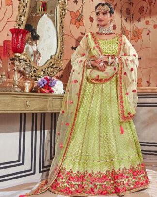 Gray Net And Lucknowi Bridal Lehenga Choli