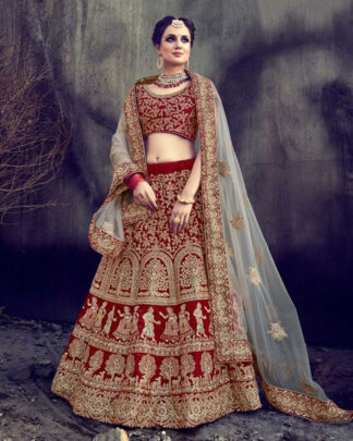 Velvet Bridal Lehenga Choli In Peach