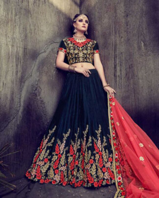 Bridal Velvet Lehenga Choli In Blue