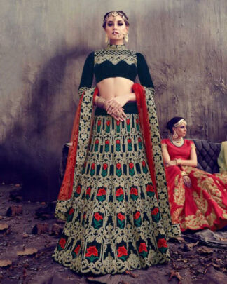 Light Blue Velvet Bridal Lehenga Choli