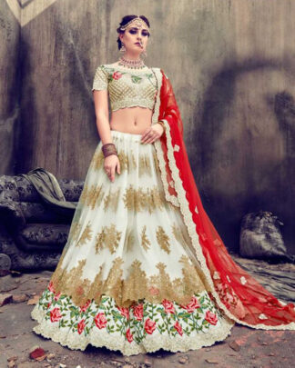 Net Bridal Lehenga Choli In Dark Peach