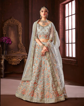 Organza Silk Bridal Lehenga Choli In Black