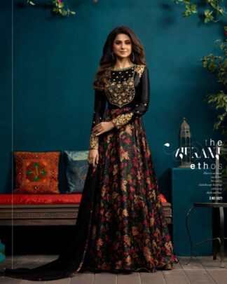 Multicolor Satin Silk A Line Gown