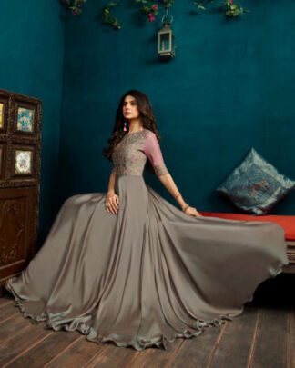 A Line Silky Georgette Gray Gown
