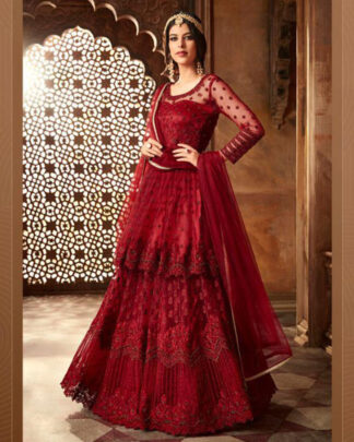 Red Anarkali Style Net Salwar Kameez