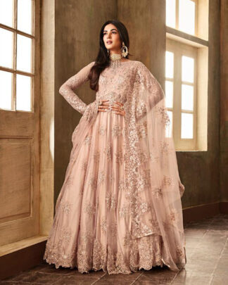 Peach Anarkali Style Net Salwar Kameez