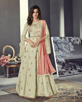 Light Green Anarkali Style Tussar Silk Salwar Kameez