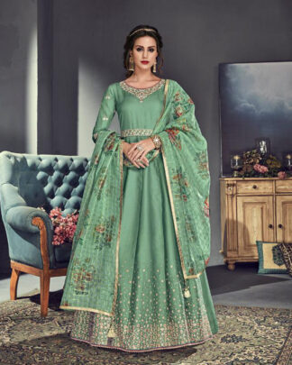 Light Green Anarkali Style Silk Salwar Kameez