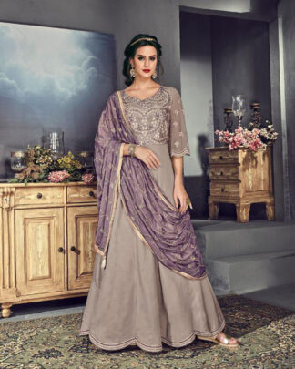 Gray Anarkali Style Silk Salwar Kameez