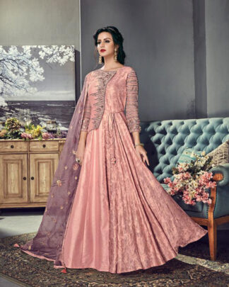 Pink Anarkali Style Tussar Silk Salwar Kameez