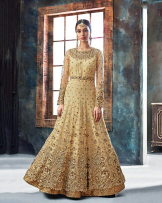 Yellow Anarkali Style Net Salwar Kameez