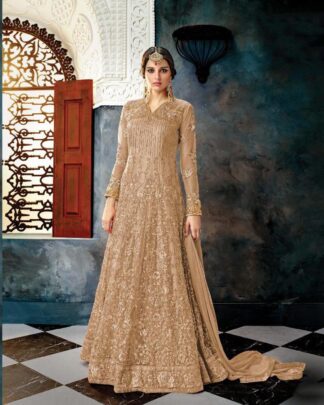 Brown Anarkali Style Net Salwar Kameez