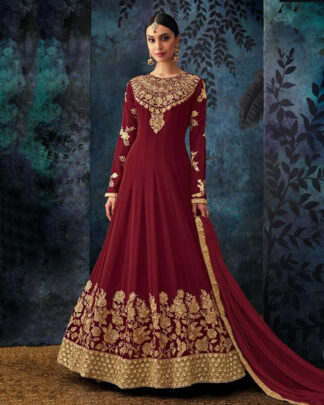 Maroon Anarkali Style Georgette Salwar Kameez