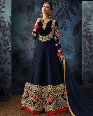 Navy Anarkali Style Georgette Salwar Kameez
