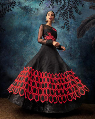 Black Anarkali Style Organza Silk Salwar Kameez