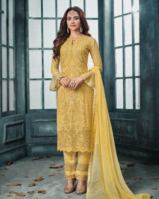 Yellow Pakistani Style Georgette Salwar Kameez