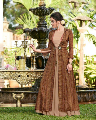 Brown Linen Satin A Line Gown