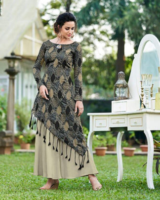 A Line Silk Jacquard Multicolor Gown
