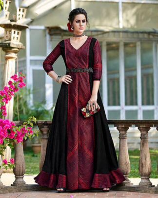 Wine Tusser Silk A Line Gown