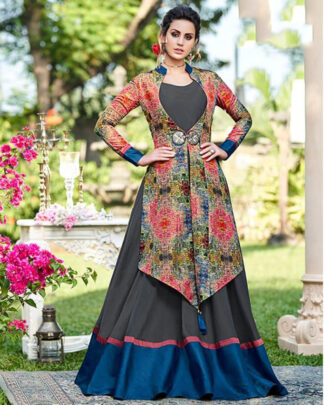 Multicolor Tusser Silk A Line Gown