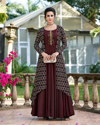 Tusser Silk Brown A Line Gown