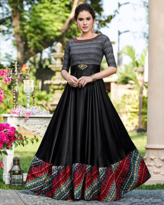 Black Satin Silk A Line Gown