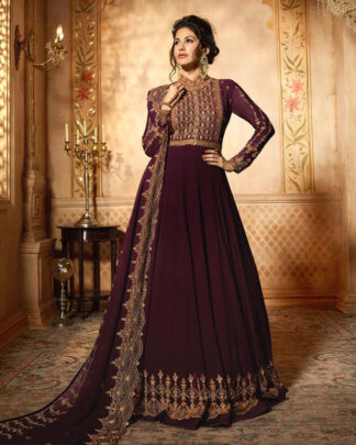 Brown Anarkali Style Georgette Salwar Kameez