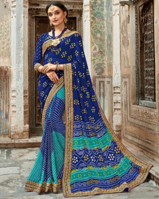 Bandhani With Heavy Border Georgette Multicolor Bandhej Saree