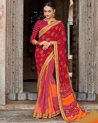Bandhani With Heavy Border Georgette Multicolor Bandhej Saree