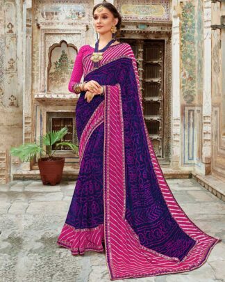Bandhani With Heavy Border Georgette Purple And Pink Bandhej Saree
