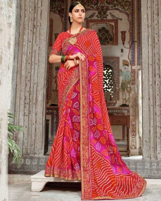 Bandhani With Heavy Border Georgette Multicolor Bandhej Saree
