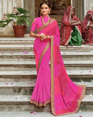 Bandhani With Heavy Border Georgette Multicolor Bandhej Saree