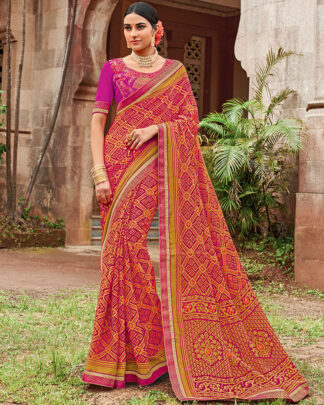 Multicolor Brasso Saree With Designer Raw Silk Blouse