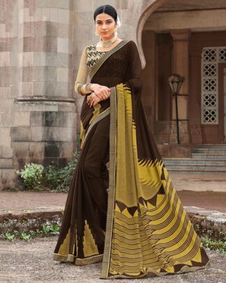 Brown Brasso Saree With Designer Raw Silk Blouse