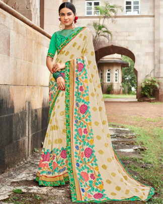 Multicolor Brasso Saree With Designer Raw Silk Blouse
