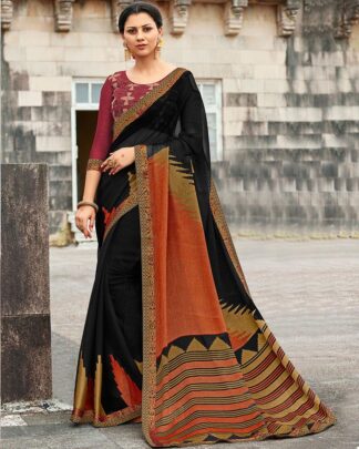 Black Brasso Saree With Designer Raw Silk Blouse