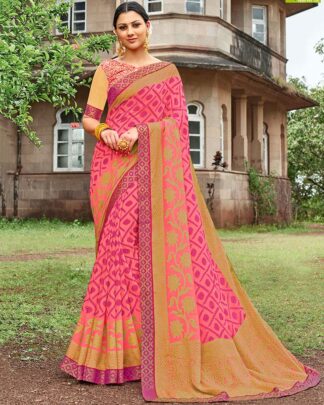 Pink Brasso Saree With Designer Raw Silk Blouse