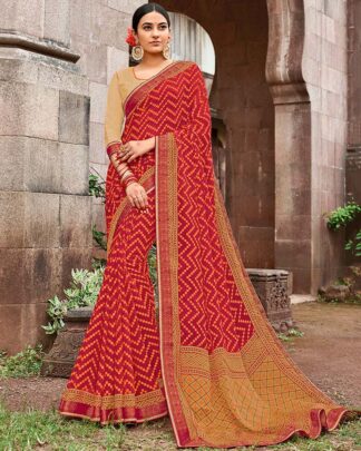 Red Brasso Saree With Designer Raw Silk Blouse