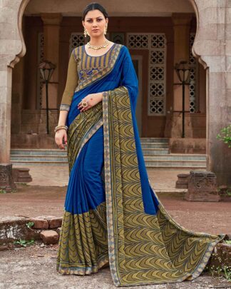 Blue Brasso Saree With Designer Raw Silk Blouse