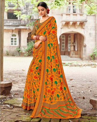 Multicolor Brasso Saree With Designer Raw Silk Blouse
