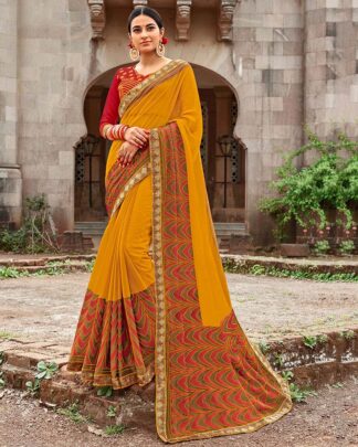 Mustard Brasso Saree With Designer Raw Silk Blouse