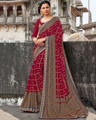 Dark Pink Brasso Saree With Designer Raw Silk Blouse