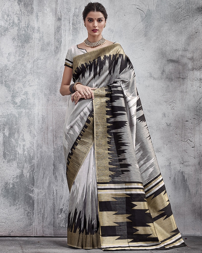 Black And Gray Party And Reception Khadi Silk Saree