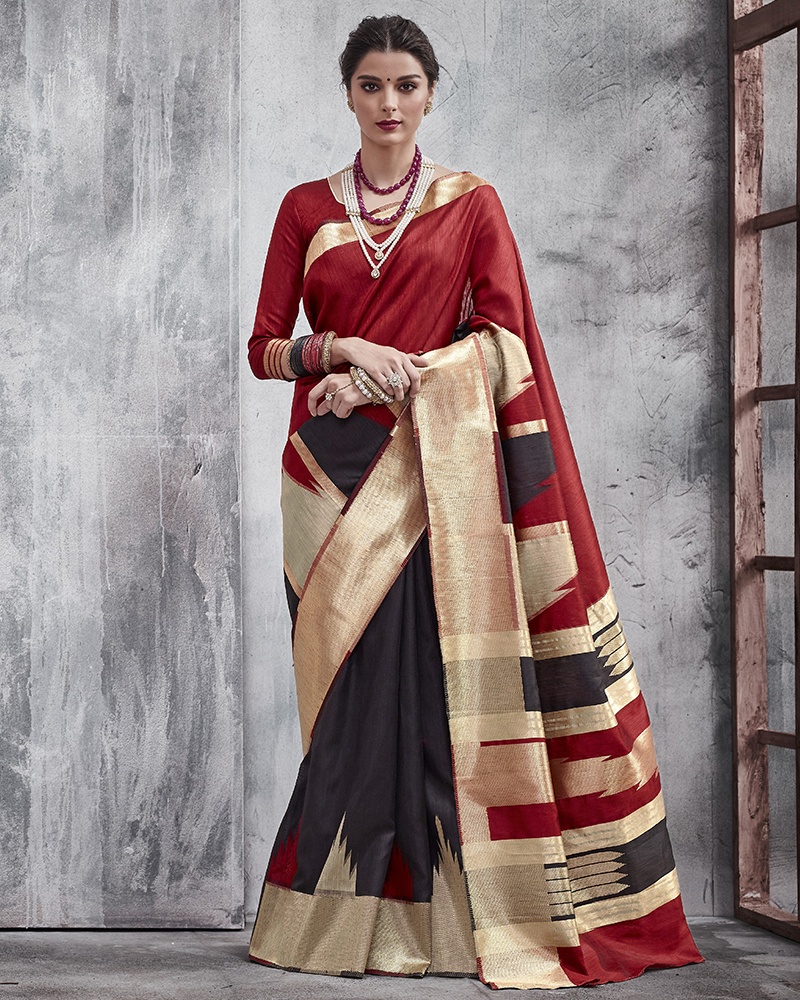 Red And Black Party And Reception Khadi Silk Saree