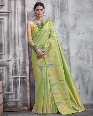 Light Green Party And Reception Khadi Silk Saree