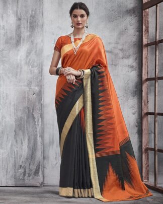 Orange And Black Party And Reception Khadi Silk Saree