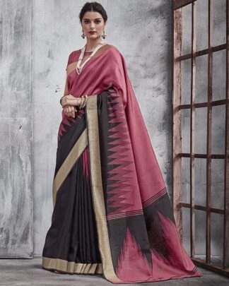Pink And Black Party And Reception Khadi Silk Saree